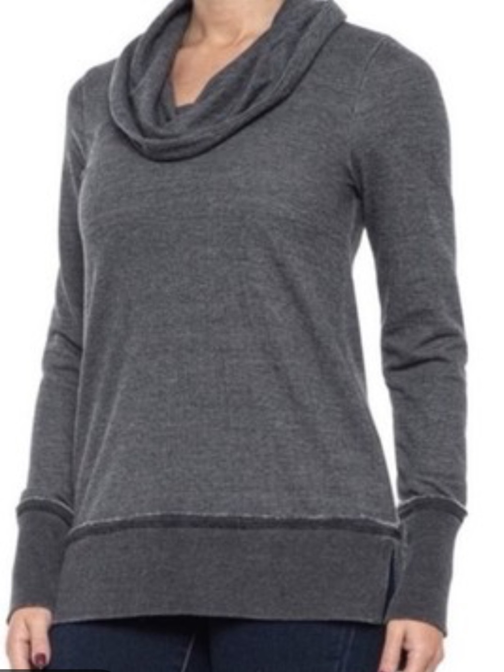 Lucky Brand Distressed Charcoal Tunic Cowl Neck Sweatshirt